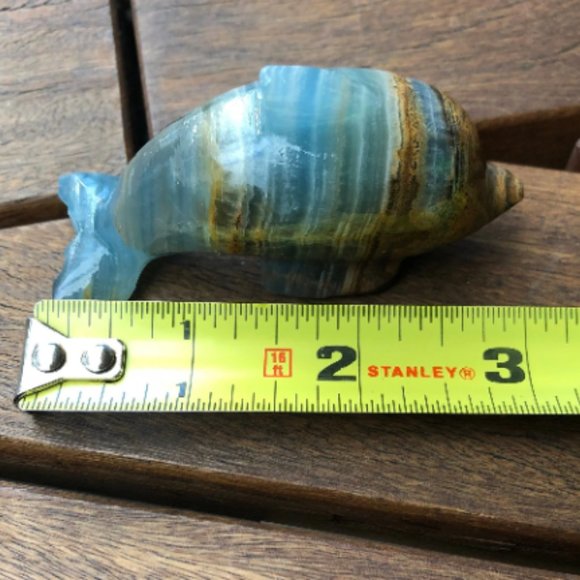 Argentinian Blue Calcite Dolphin Carving, Hand Carved Dolphin, Ocean Decor - Picture 5 of 6